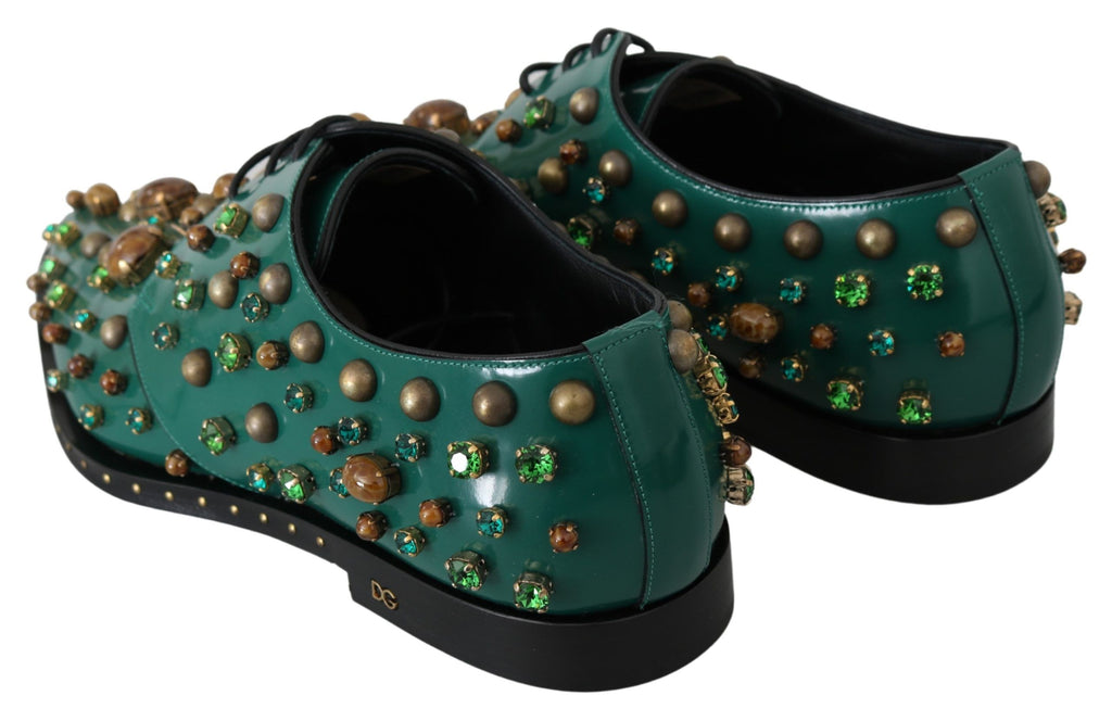 Chaussures habillées en cuir émeraude Dolce &amp; Gabbana avec accents de cristaux