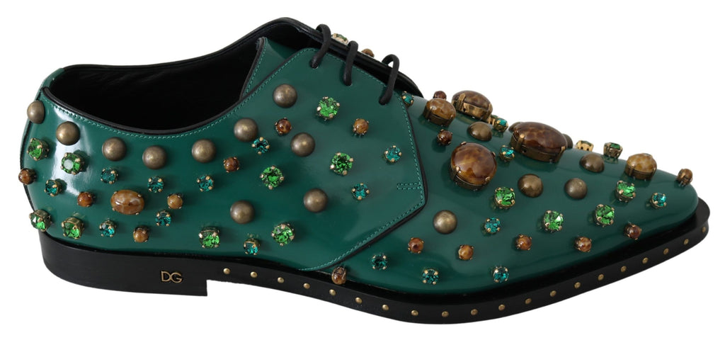 Chaussures habillées en cuir émeraude Dolce &amp; Gabbana avec accents de cristaux