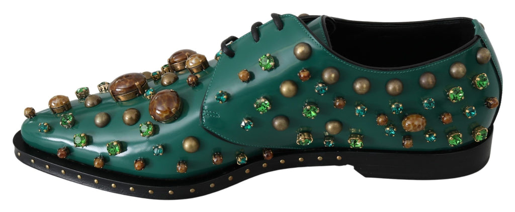 Chaussures habillées en cuir émeraude Dolce &amp; Gabbana avec accents de cristaux