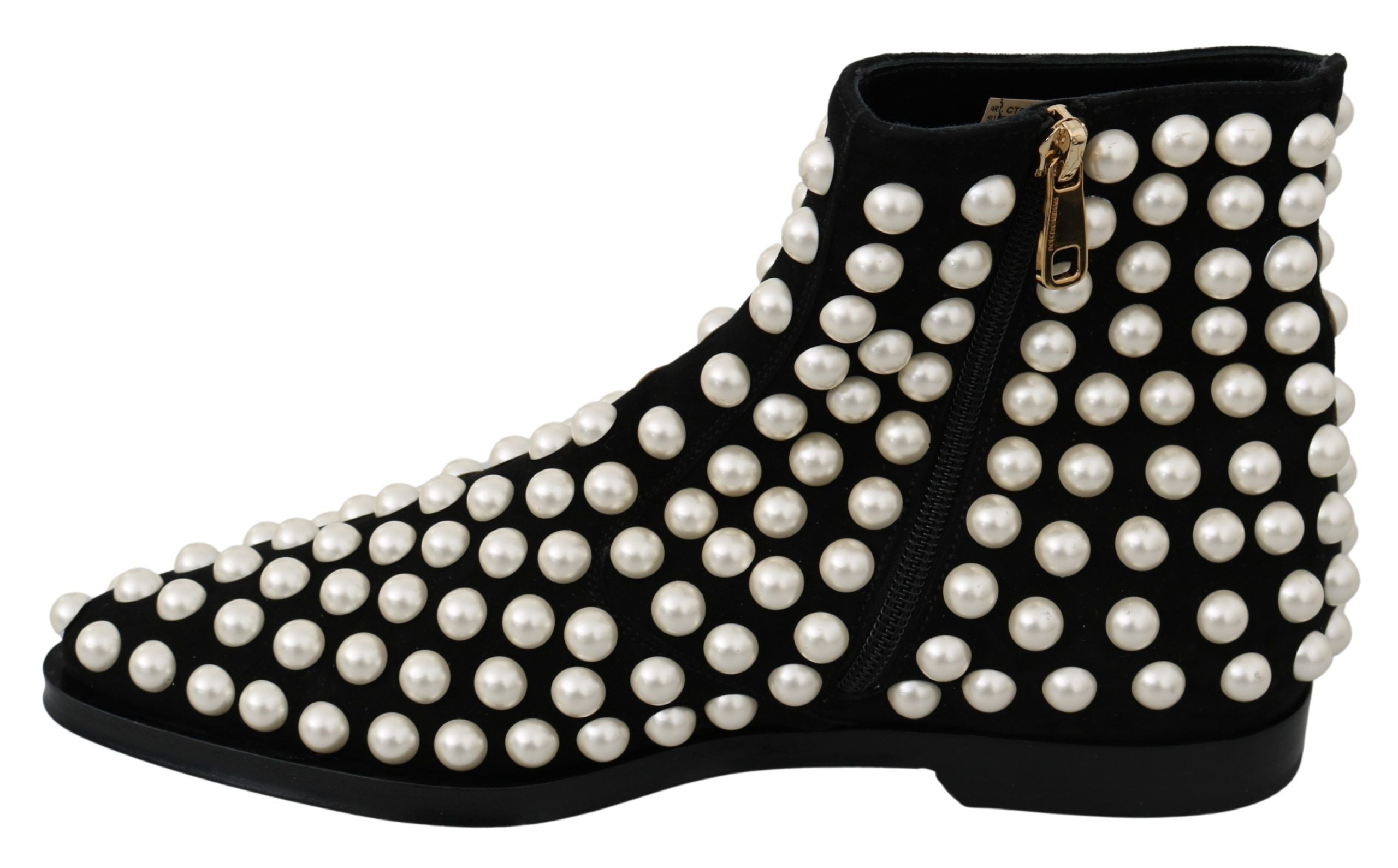 Dolce &amp; Gabbana Schicke Stiefeletten aus schwarzem Wildleder mit Perlen