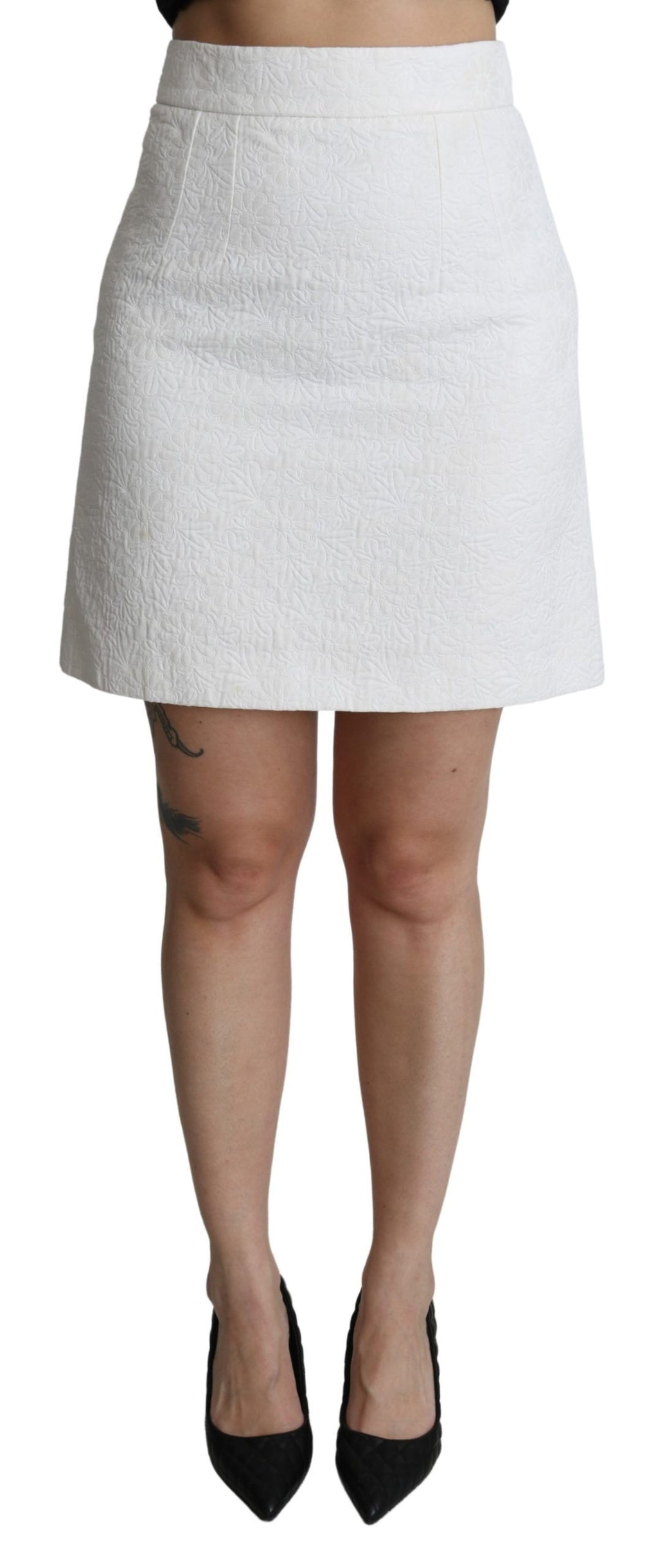Dolce &amp; Gabbana Eleganter weißer Minirock aus geblümtem Brokat