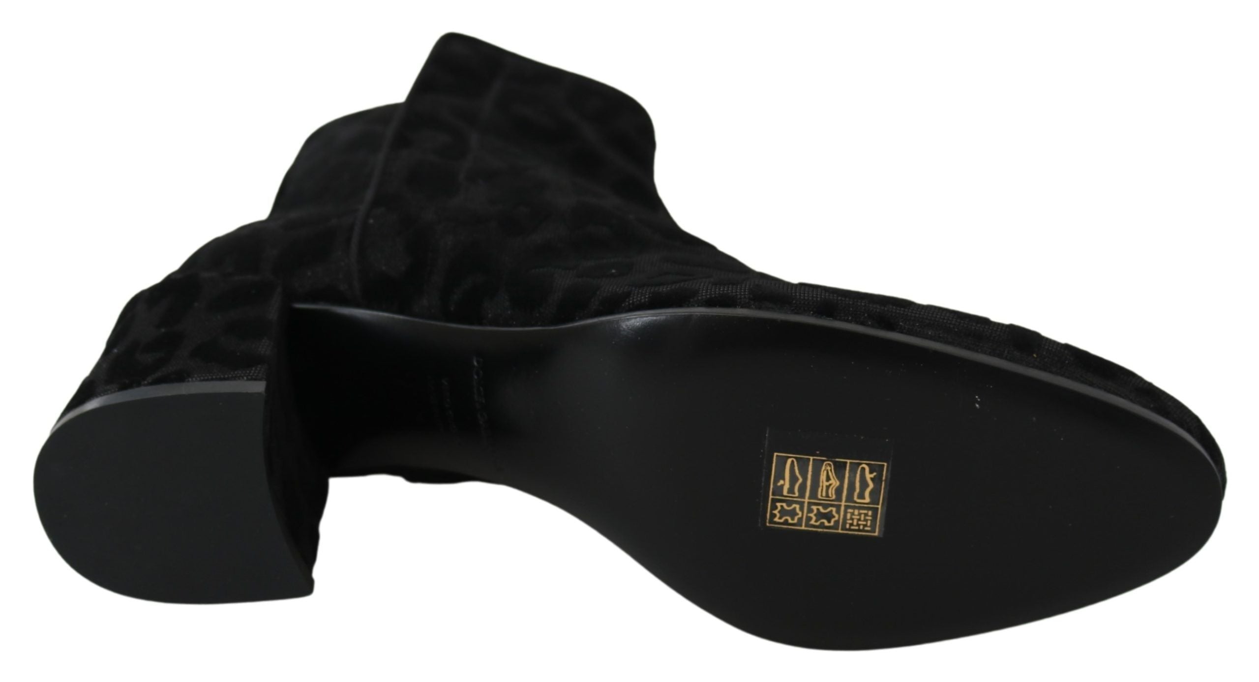 Dolce &amp; Gabbana Elegante schwarze kurze Stiefel mit Leopardenmuster