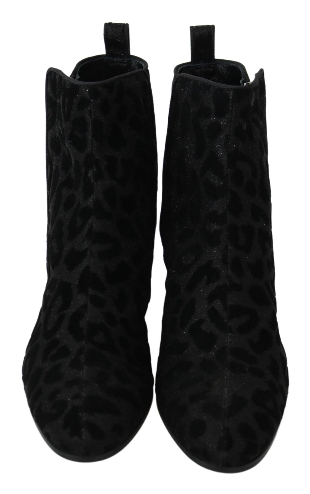Dolce &amp; Gabbana Elegante schwarze kurze Stiefel mit Leopardenmuster