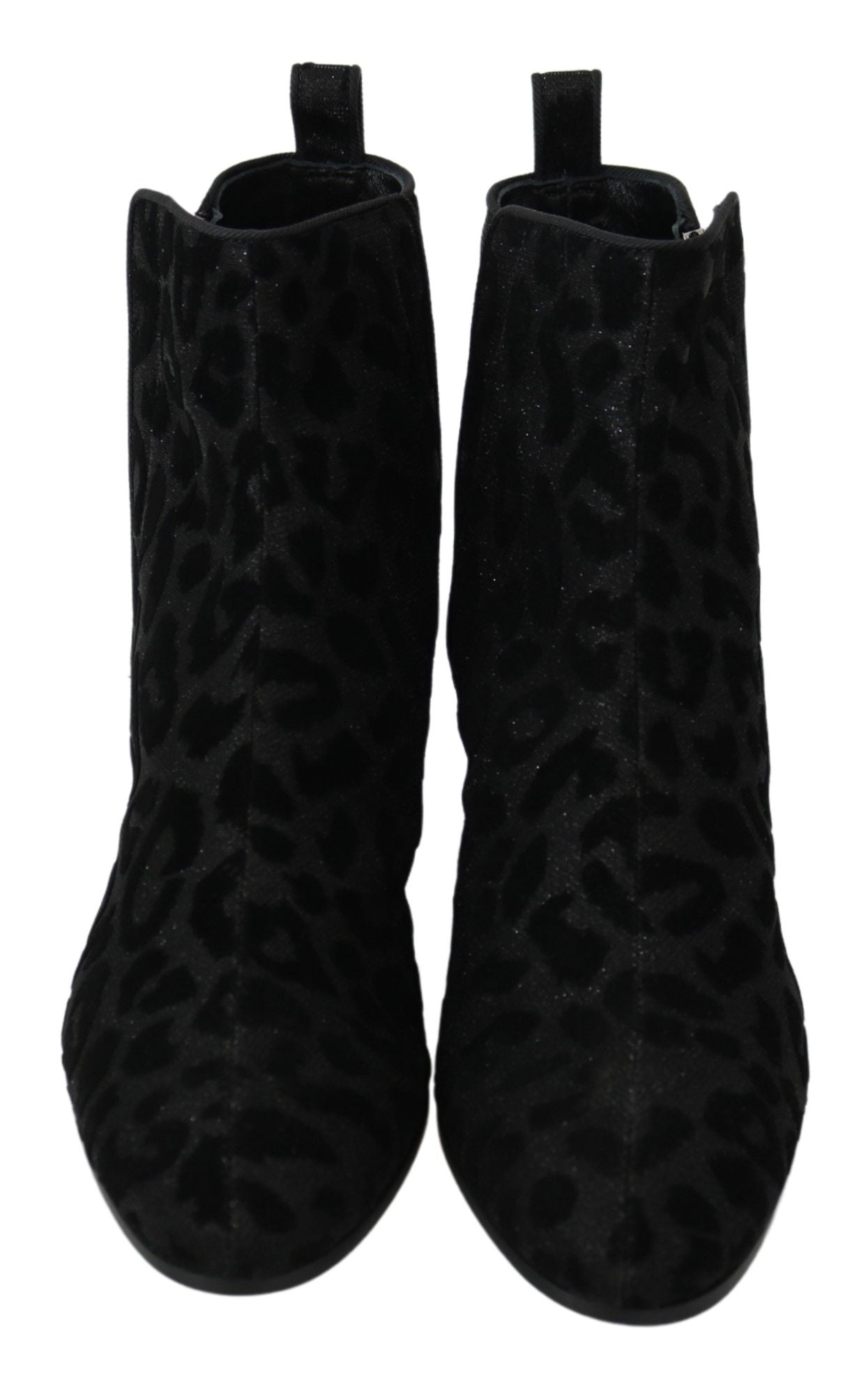 Dolce &amp; Gabbana Elegante schwarze kurze Stiefel mit Leopardenmuster