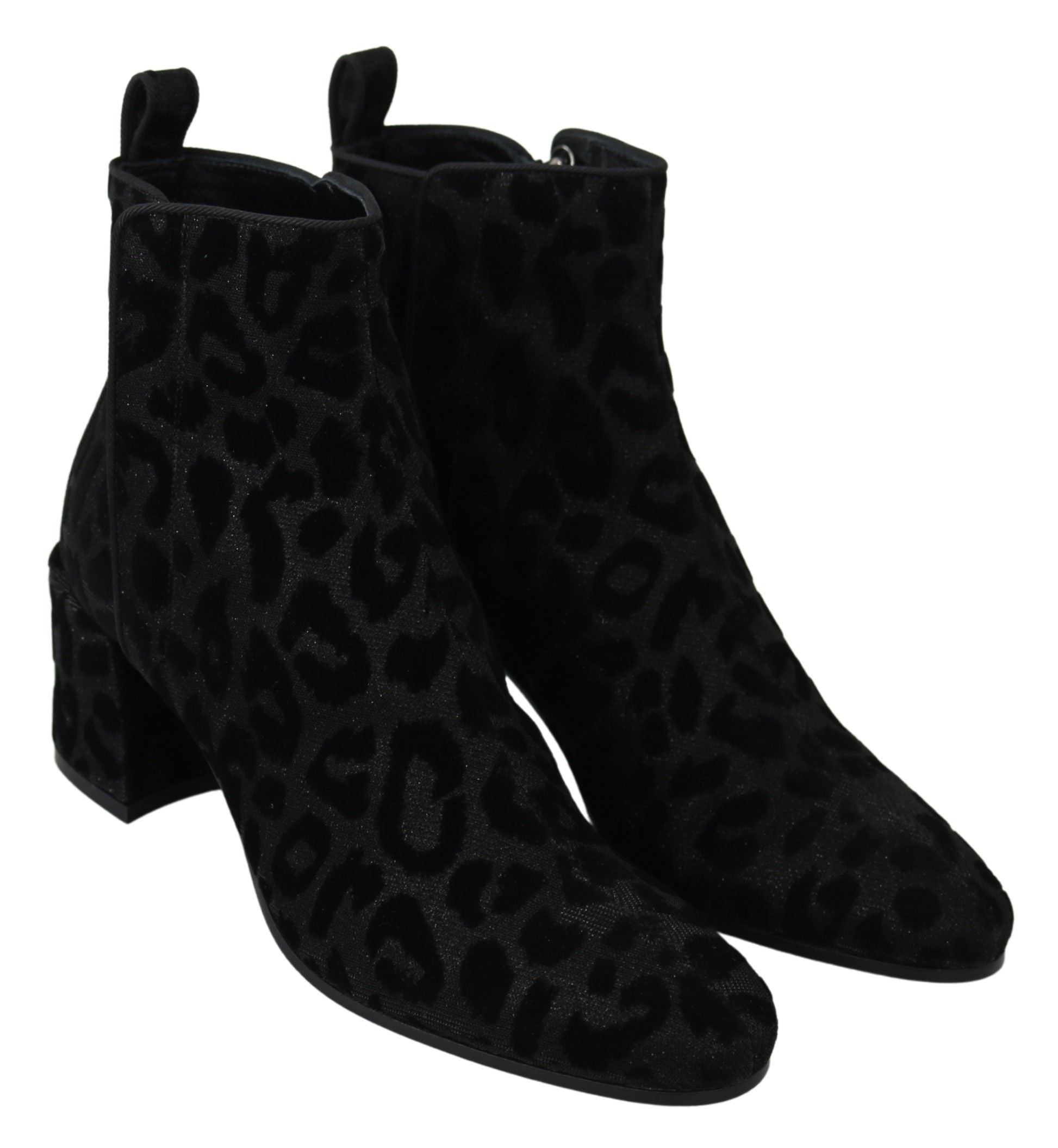 Dolce &amp; Gabbana Elegante schwarze kurze Stiefel mit Leopardenmuster