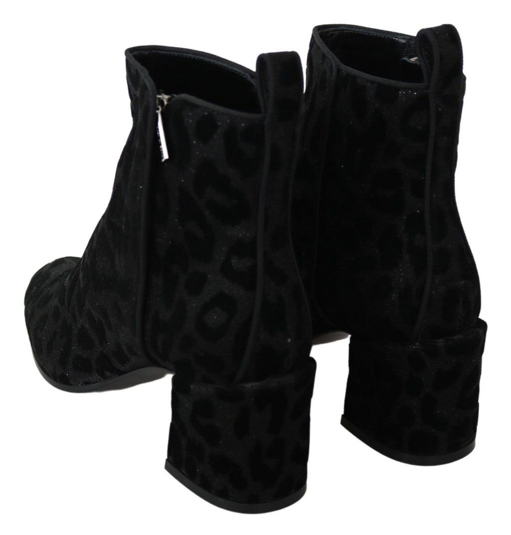 Dolce &amp; Gabbana Elegante schwarze kurze Stiefel mit Leopardenmuster