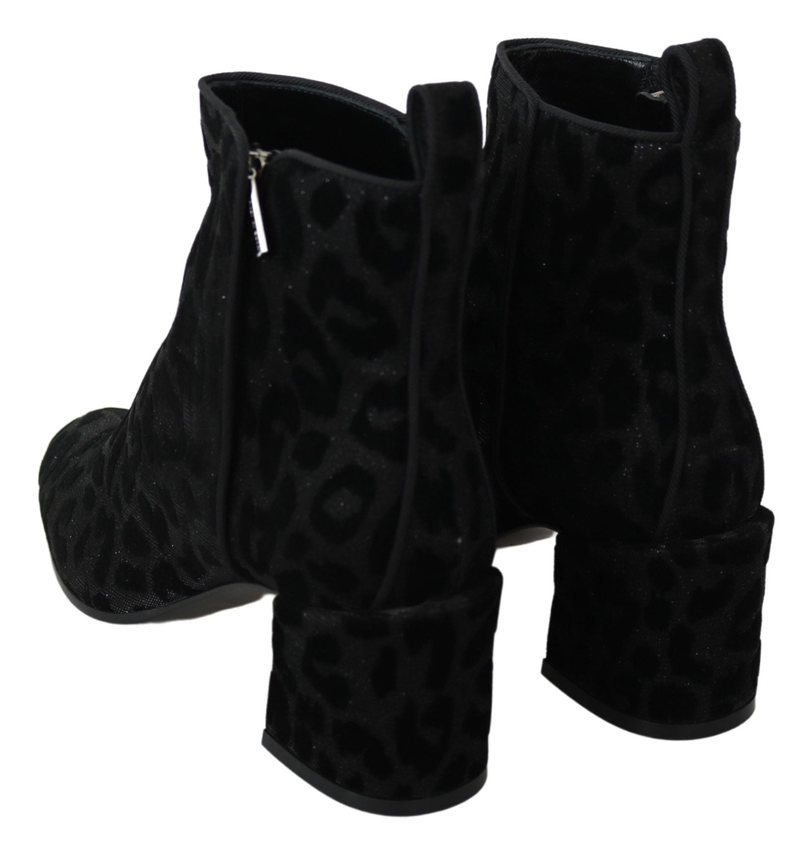 Dolce &amp; Gabbana Elegante schwarze kurze Stiefel mit Leopardenmuster