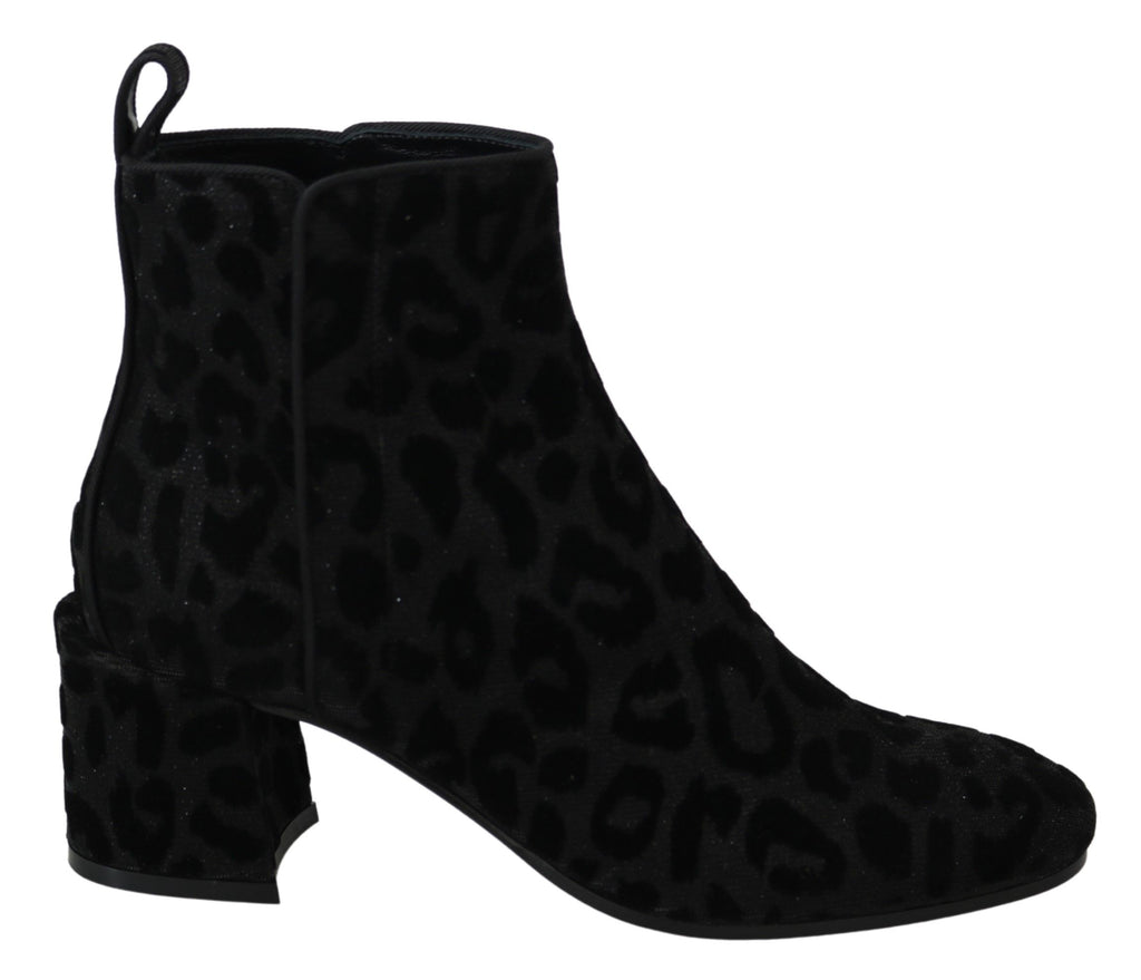Dolce &amp; Gabbana Elegante schwarze kurze Stiefel mit Leopardenmuster