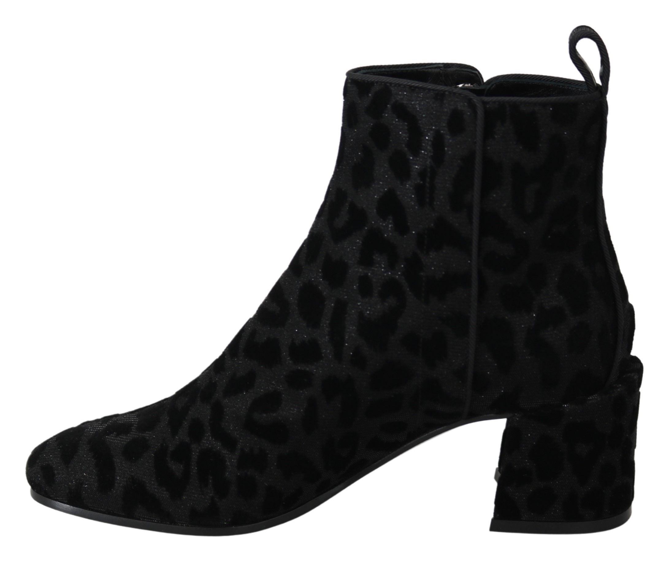 Dolce &amp; Gabbana Elegante schwarze kurze Stiefel mit Leopardenmuster