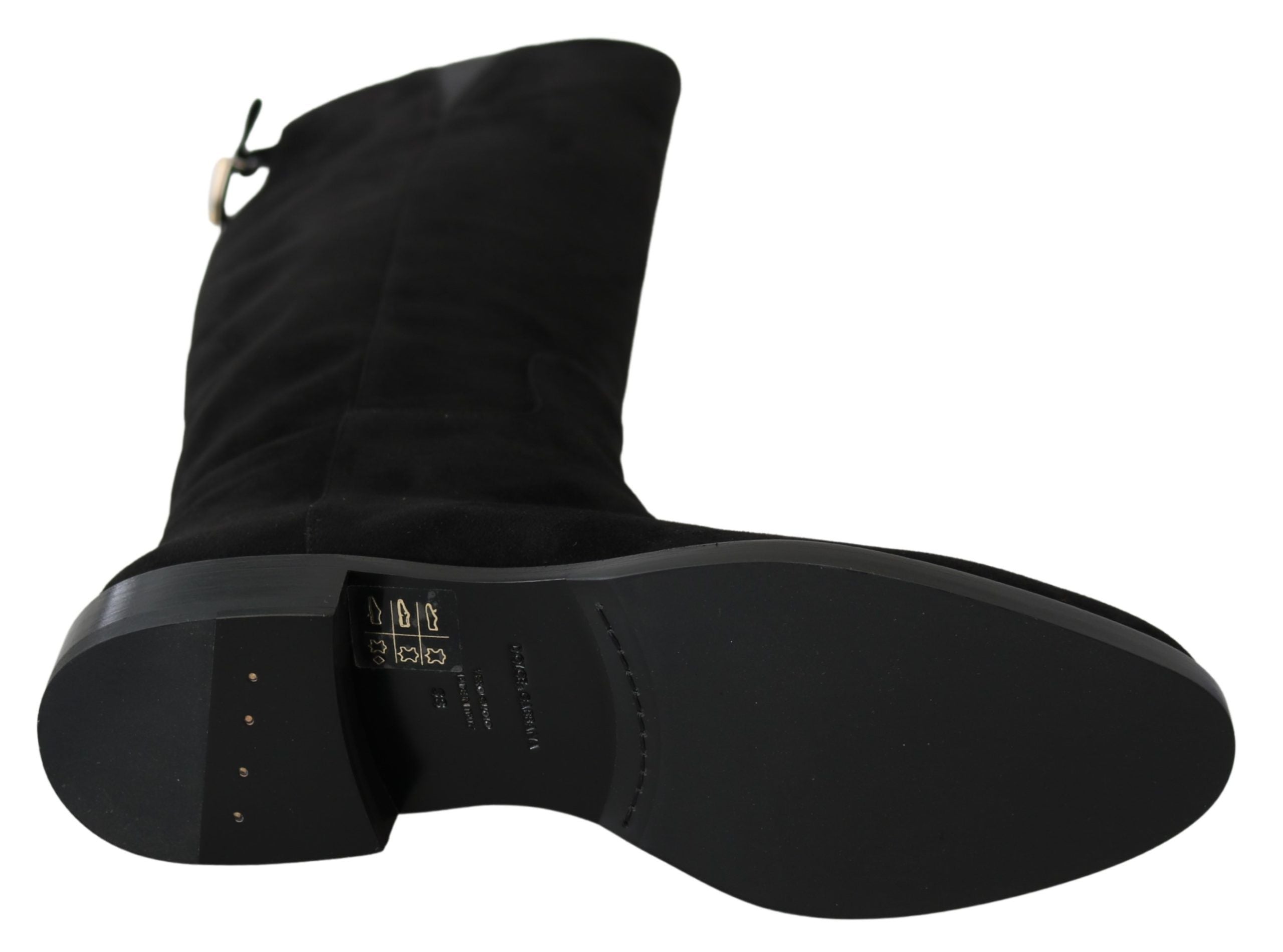 Dolce &amp; Gabbana Elegante kniehohe Stiefel aus schwarzem Wildleder
