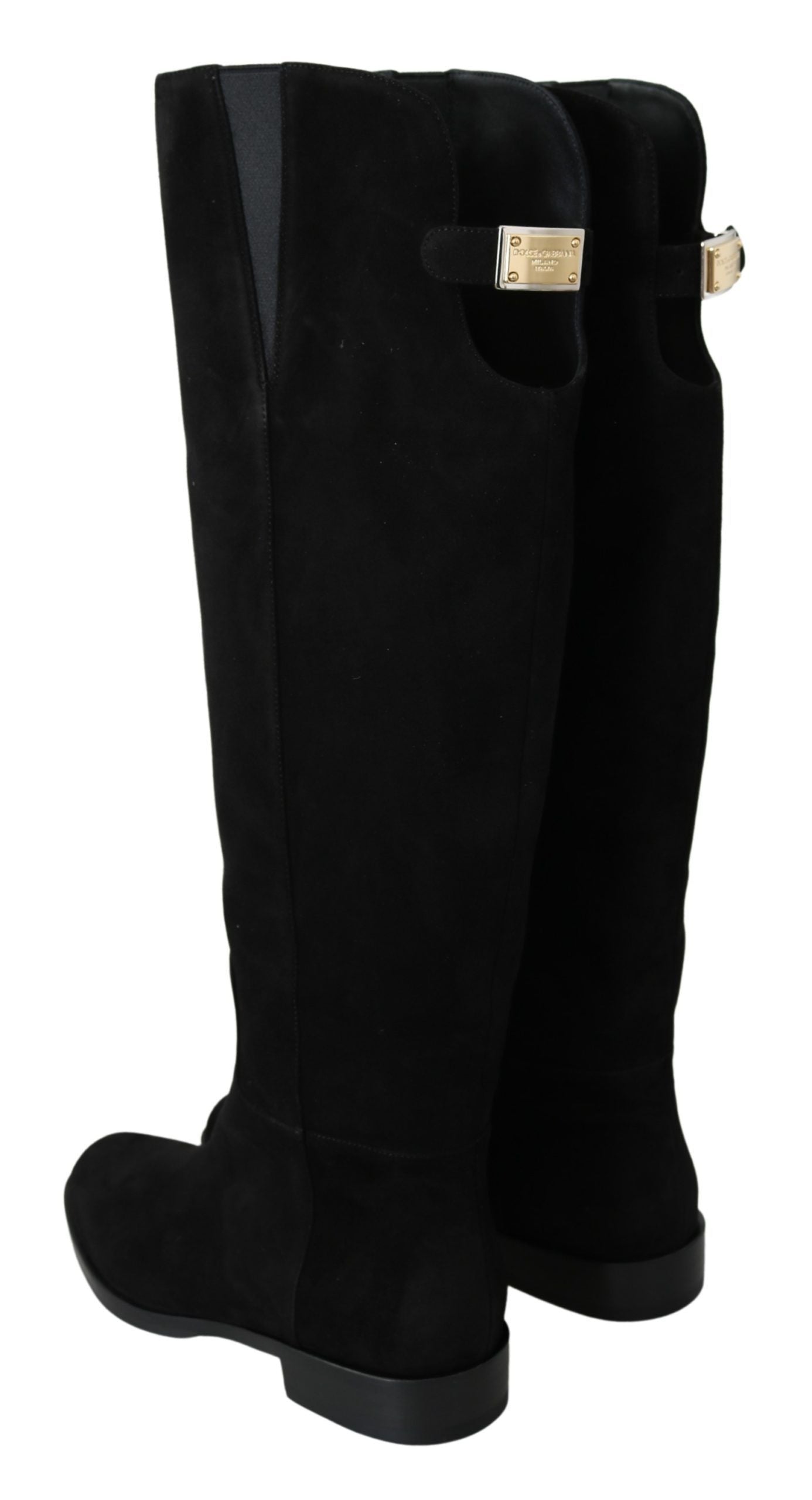 Dolce &amp; Gabbana Elegante kniehohe Stiefel aus schwarzem Wildleder