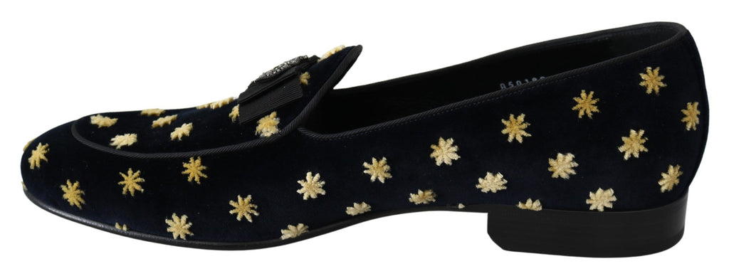 Dolce &amp; Gabbana – Elegante Loafer aus Samt mit Kronenstickerei