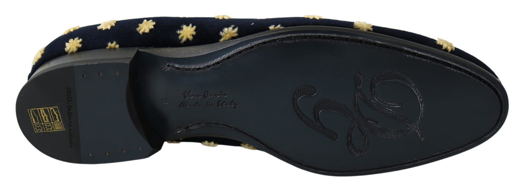 Dolce &amp; Gabbana – Elegante Loafer aus Samt mit Kronenstickerei