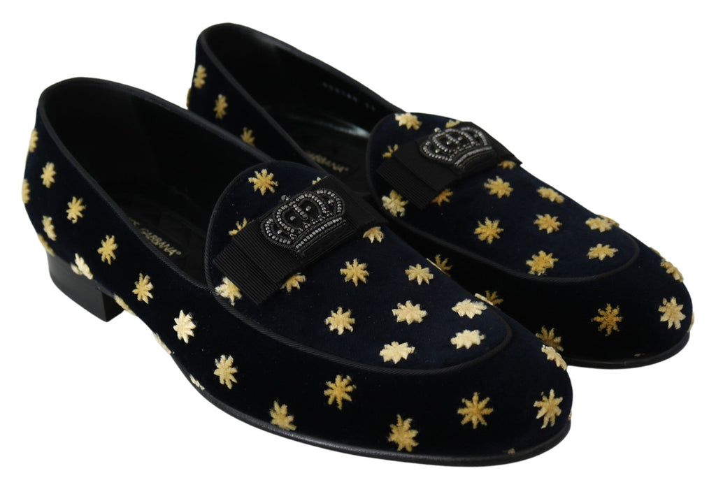 Dolce &amp; Gabbana – Elegante Loafer aus Samt mit Kronenstickerei