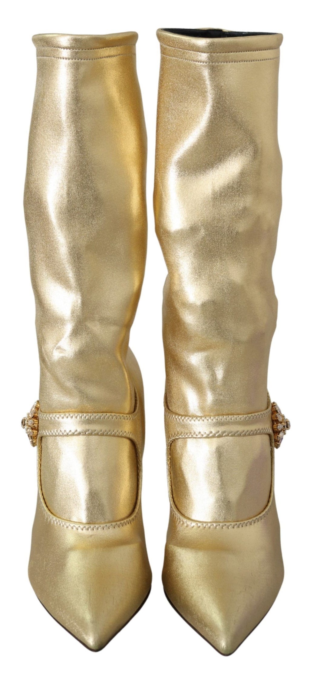 Dolce &amp; Gabbana Elegante goldene Stiefelettensocken mit Strasssteinen