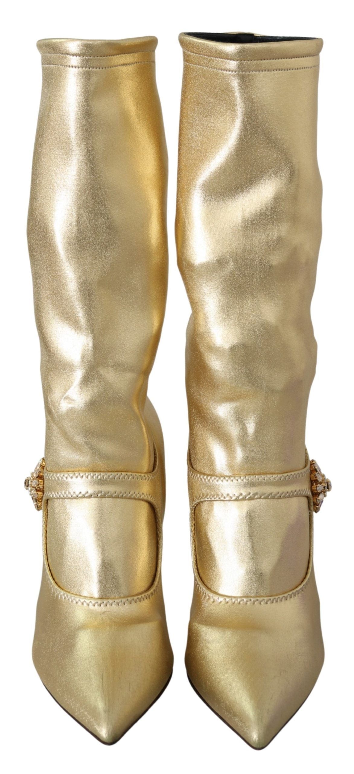 Dolce &amp; Gabbana Elegante goldene Stiefelettensocken mit Strasssteinen