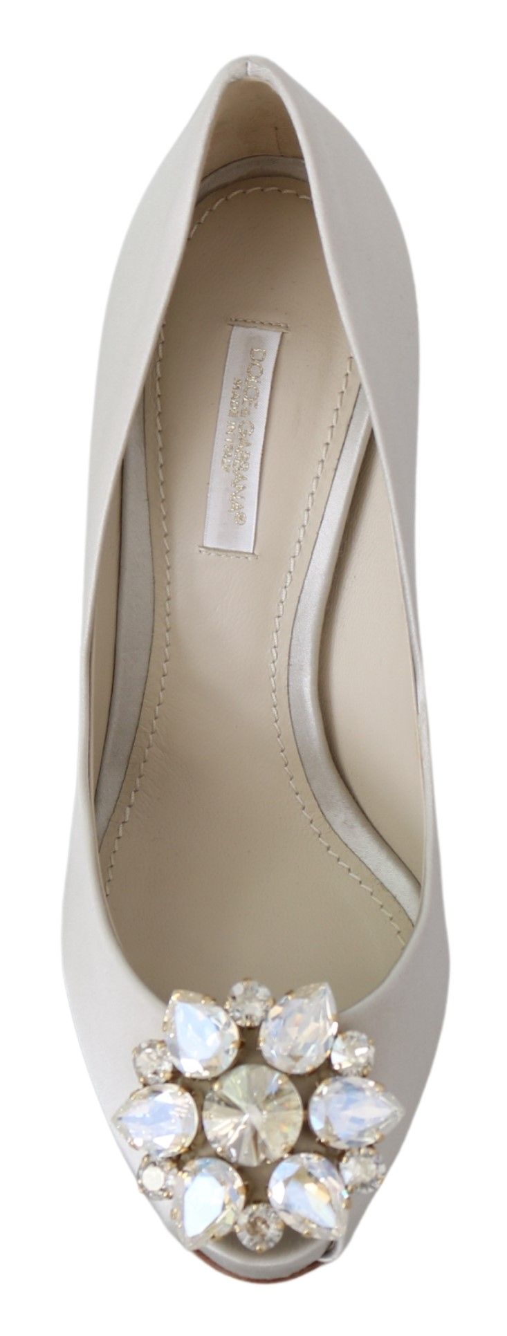 Dolce &amp; Gabbana – Weiße Peep-Toe-Pumps aus Seidenmischung mit Kristallen