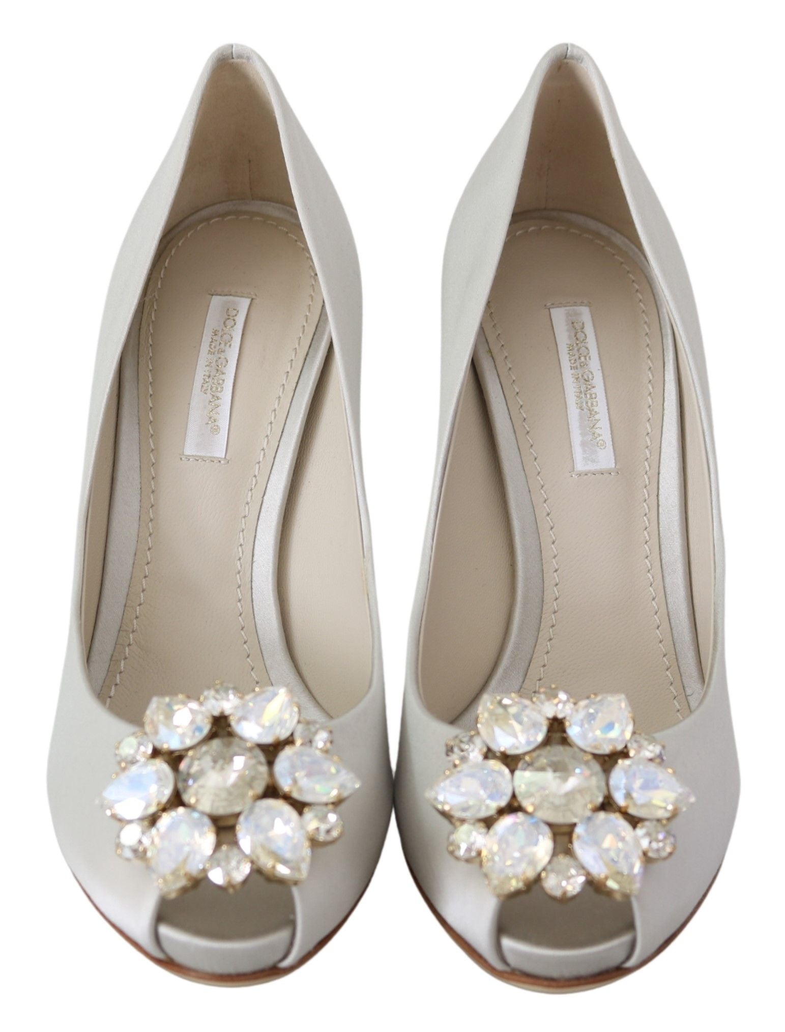 Dolce &amp; Gabbana – Weiße Peep-Toe-Pumps aus Seidenmischung mit Kristallen