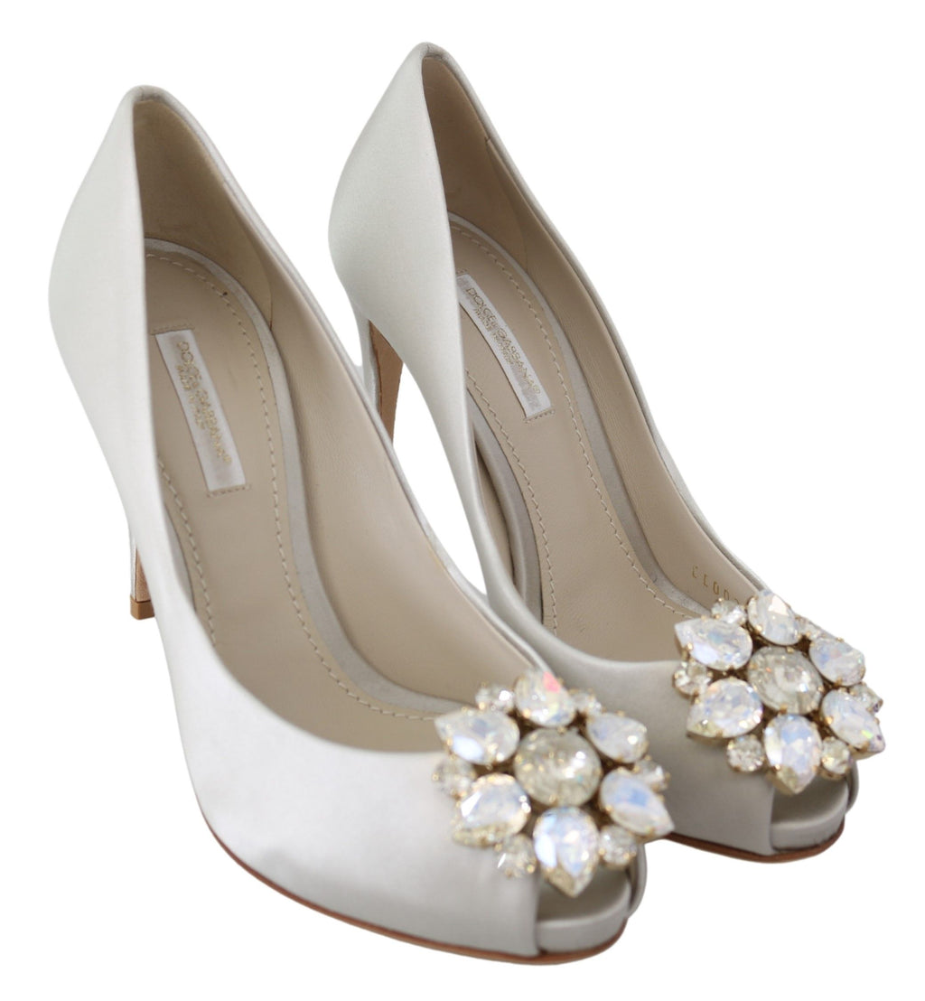 Dolce &amp; Gabbana – Weiße Peep-Toe-Pumps aus Seidenmischung mit Kristallen
