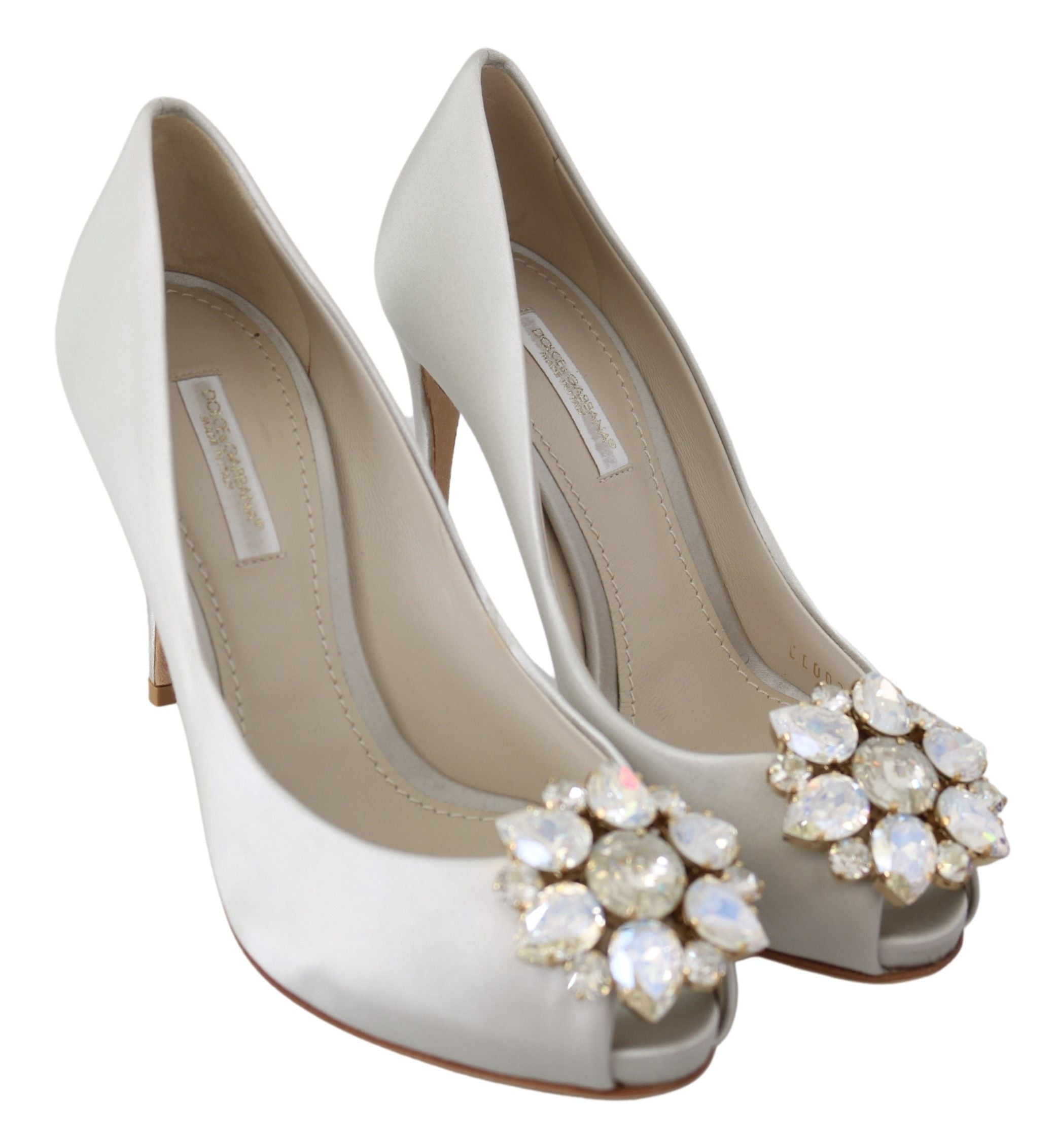 Dolce &amp; Gabbana – Weiße Peep-Toe-Pumps aus Seidenmischung mit Kristallen