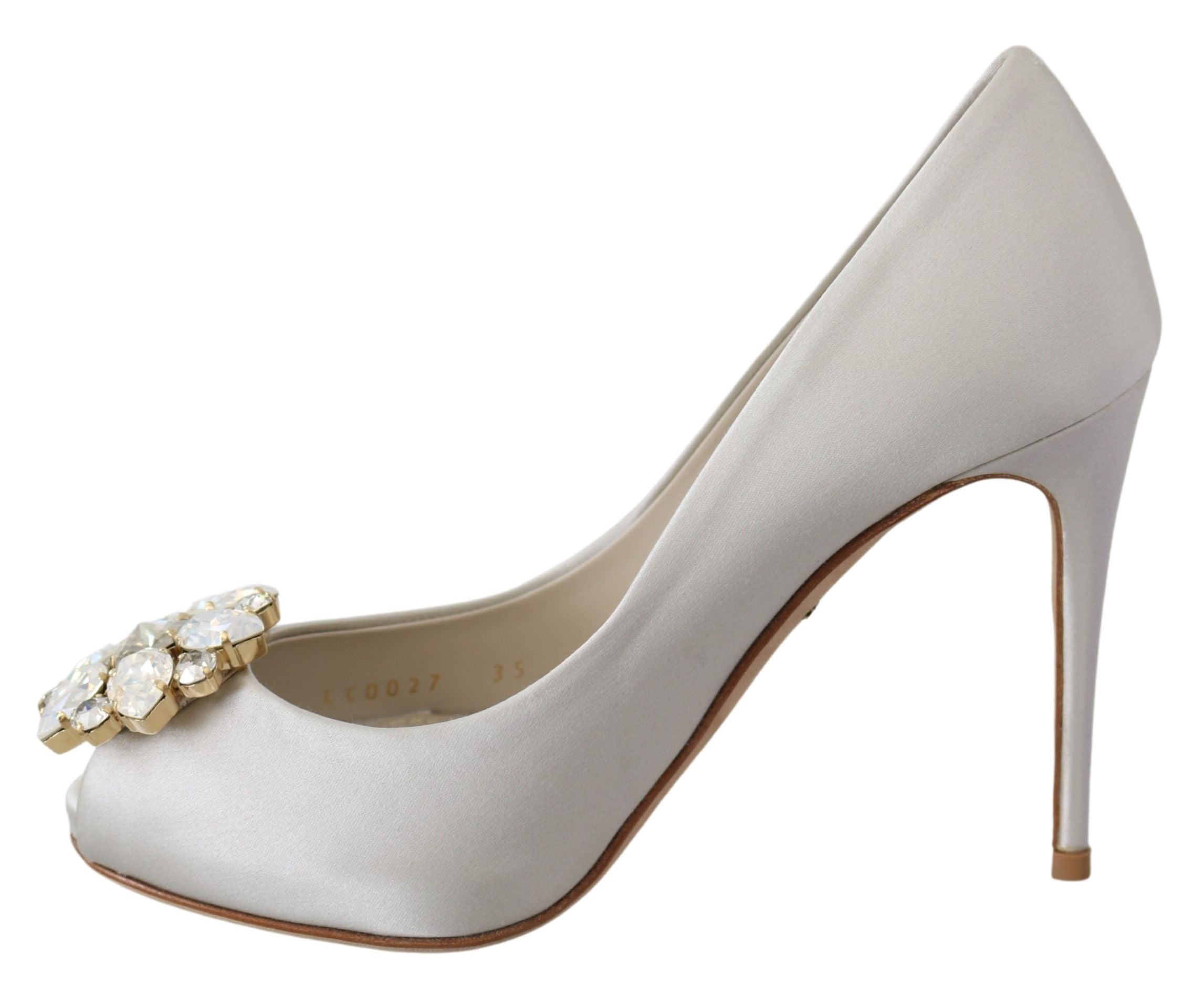 Dolce &amp; Gabbana – Weiße Peep-Toe-Pumps aus Seidenmischung mit Kristallen