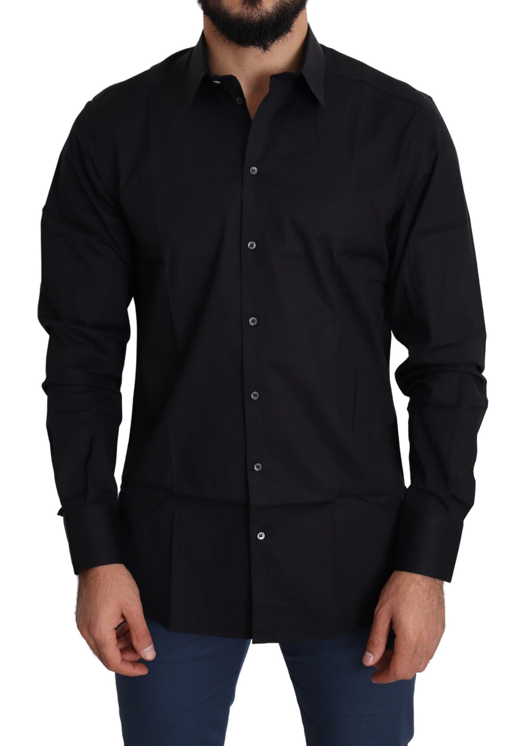 Dolce &amp; Gabbana Elegantes schwarzes Baumwoll-Stretch-Hemd