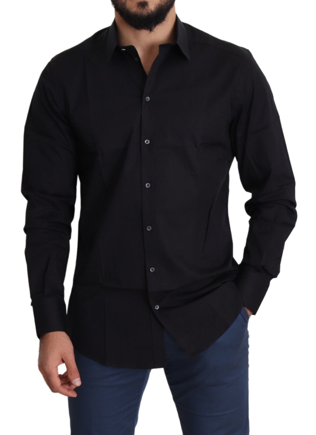 Dolce &amp; Gabbana Elegantes schwarzes Baumwoll-Stretch-Hemd