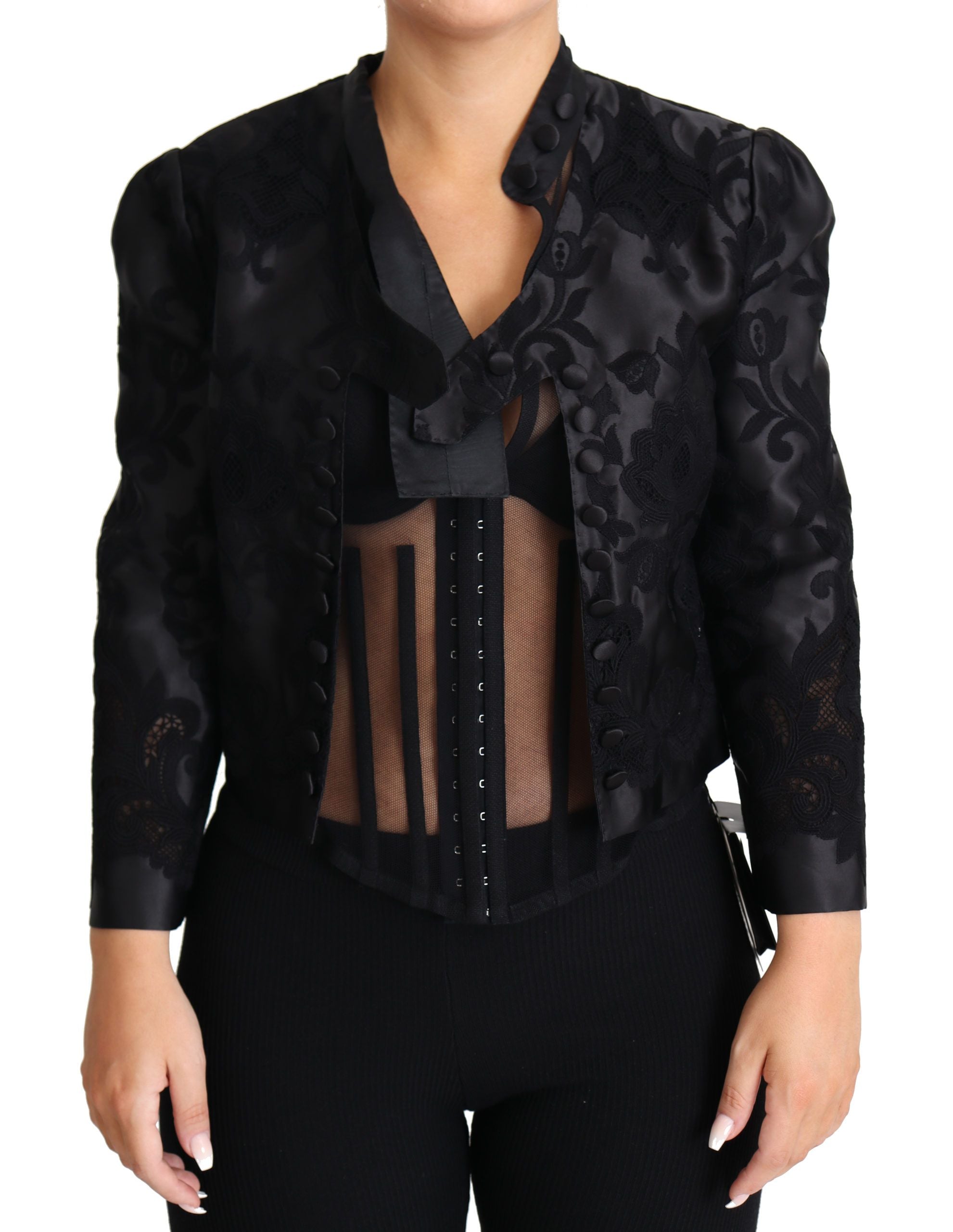 Dolce &amp; Gabbana – Bestickte Jacke aus Seidenmischung mit Blattmuster
