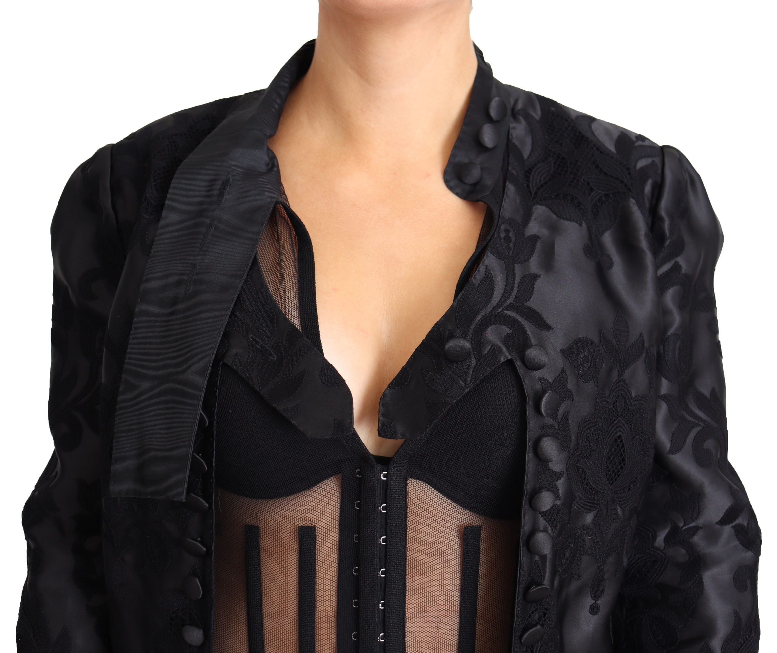 Dolce &amp; Gabbana – Bestickte Jacke aus Seidenmischung mit Blattmuster