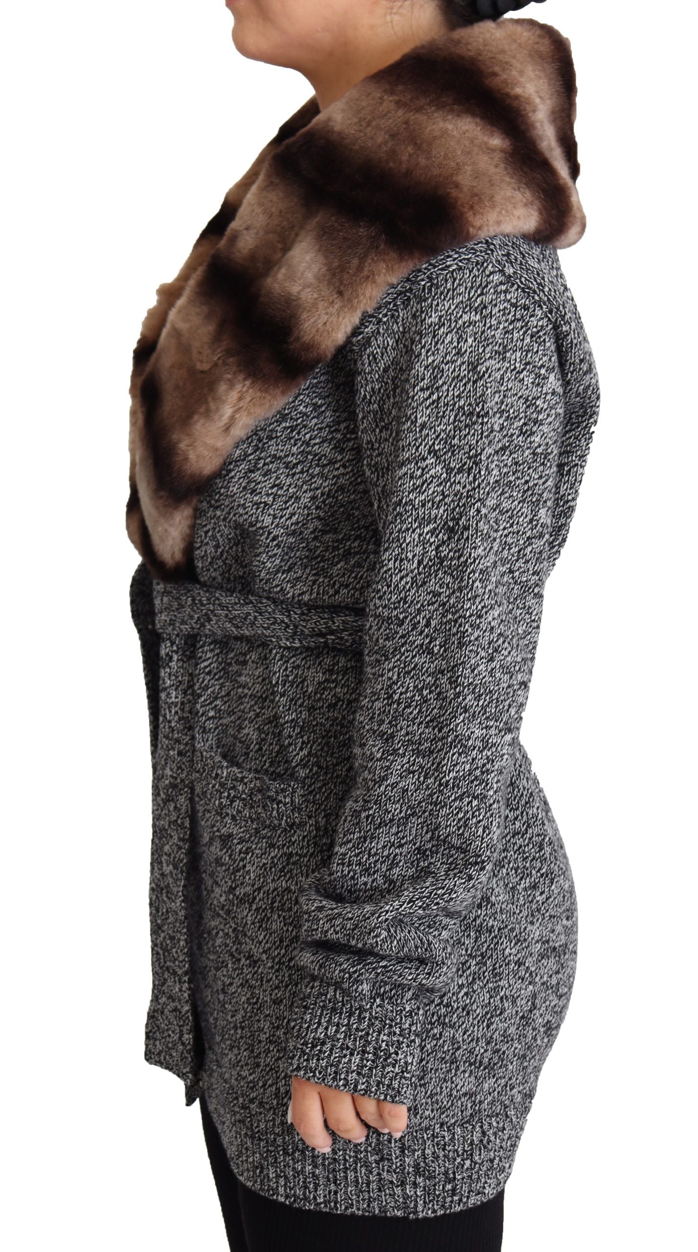 Dolce &amp; Gabbana Élégant cardigan en cachemire avec col en fourrure de lapin
