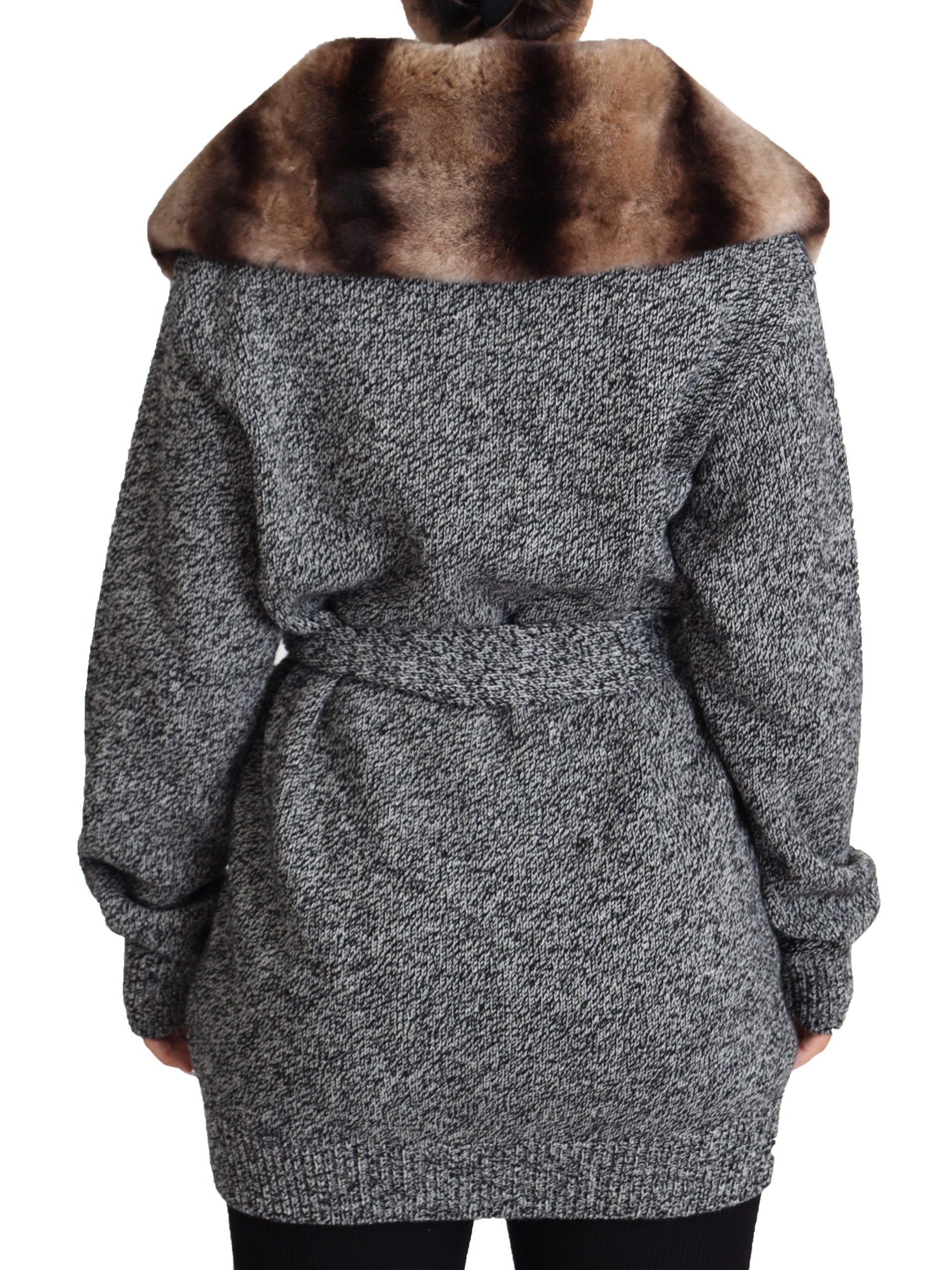 Dolce &amp; Gabbana Élégant cardigan en cachemire avec col en fourrure de lapin