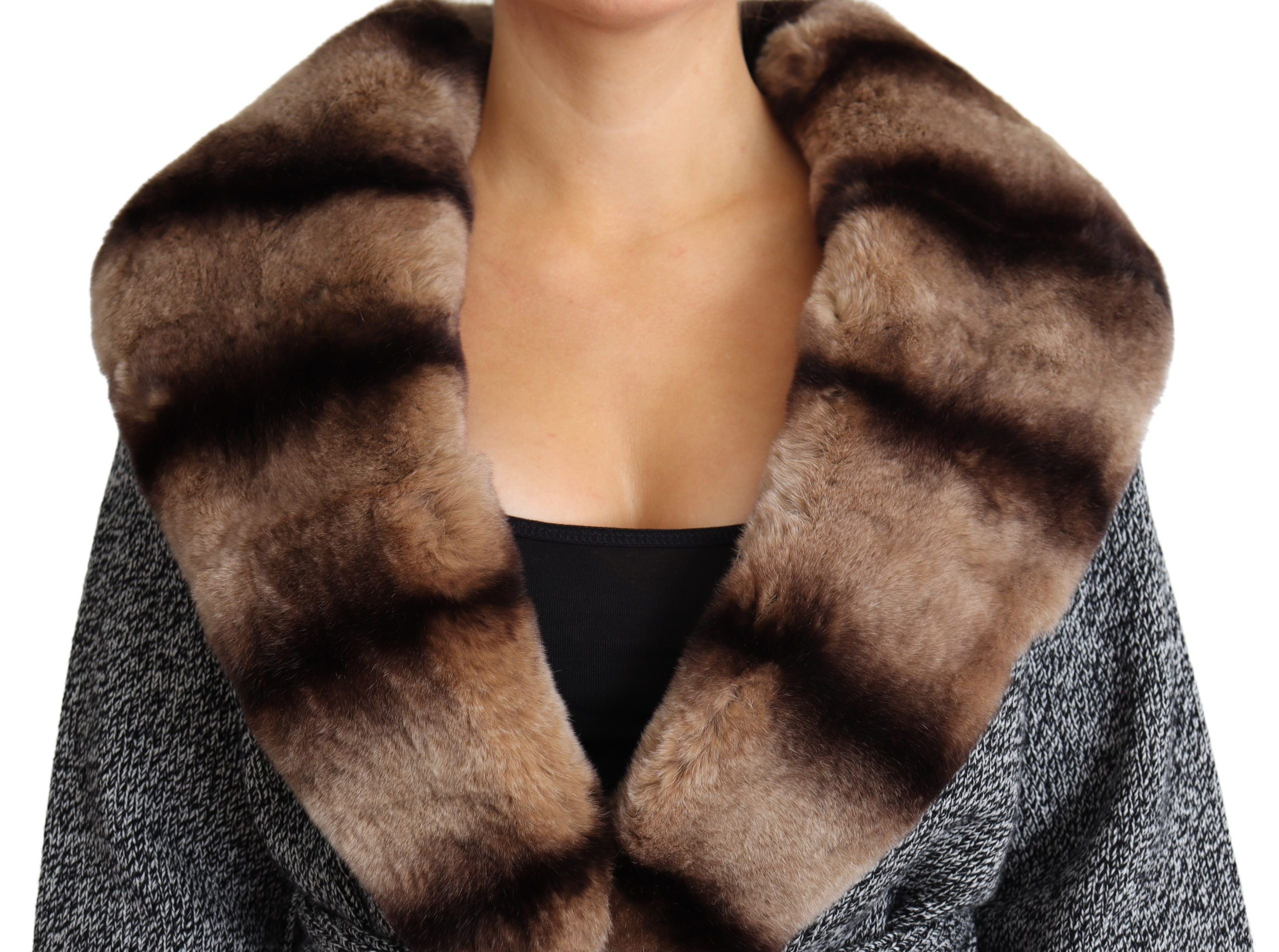 Dolce &amp; Gabbana Élégant cardigan en cachemire avec col en fourrure de lapin