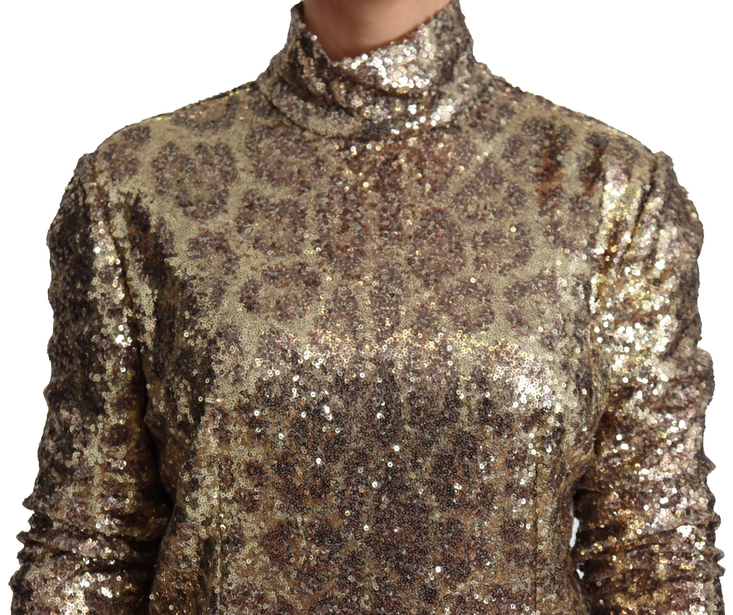 Dolce &amp; Gabbana – Rollkragenpullover mit Pailletten und durchgehendem Reißverschluss in Braun