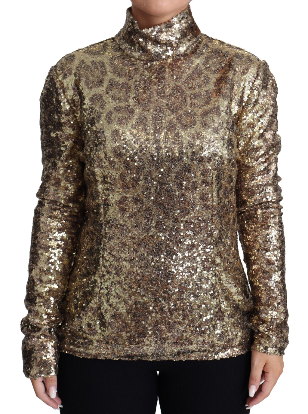 Dolce &amp; Gabbana – Rollkragenpullover mit Pailletten und durchgehendem Reißverschluss in Braun