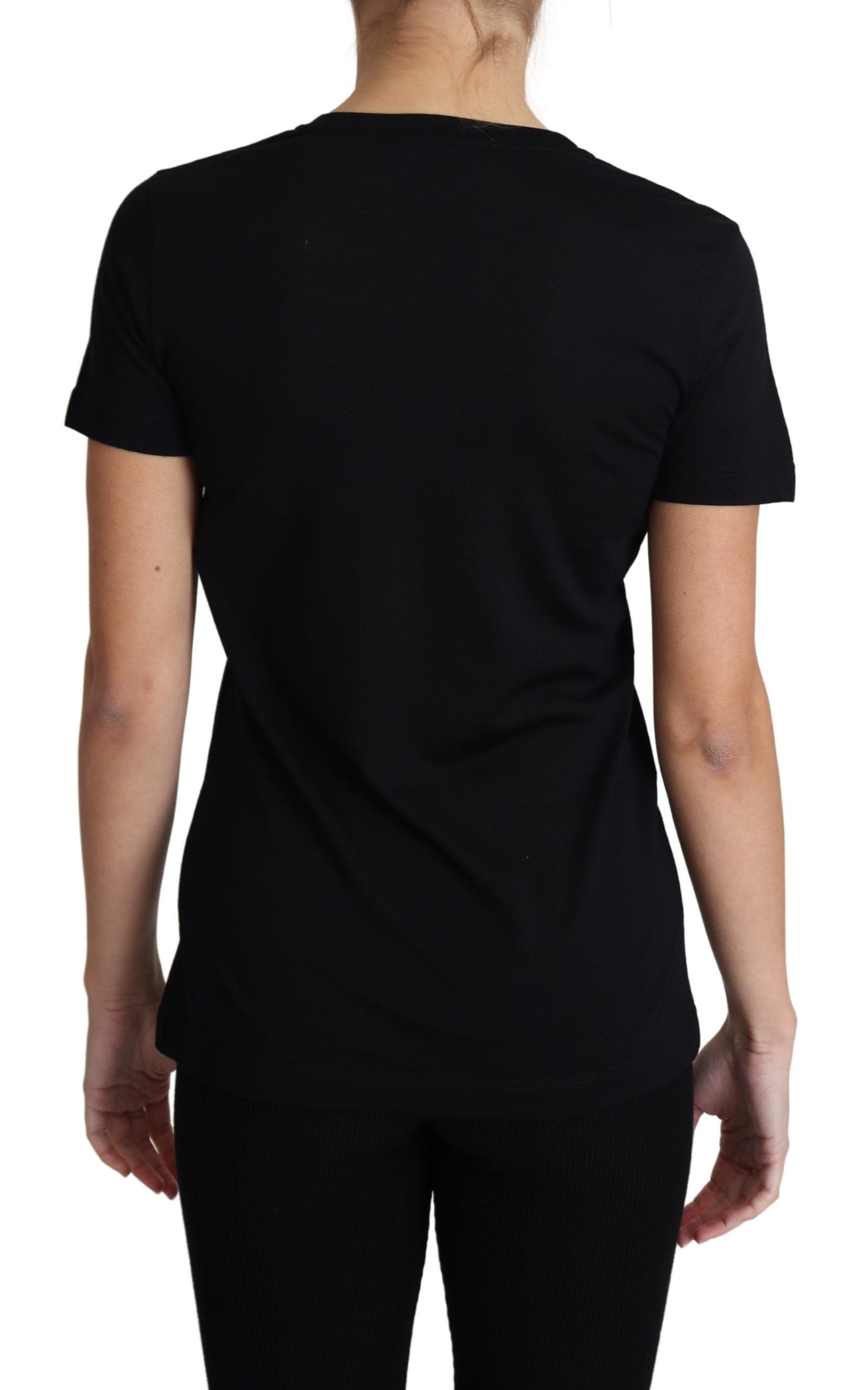 Dolce &amp; Gabbana Elegantes schwarzes T-Shirt aus Wolle mit Rundhalsausschnitt