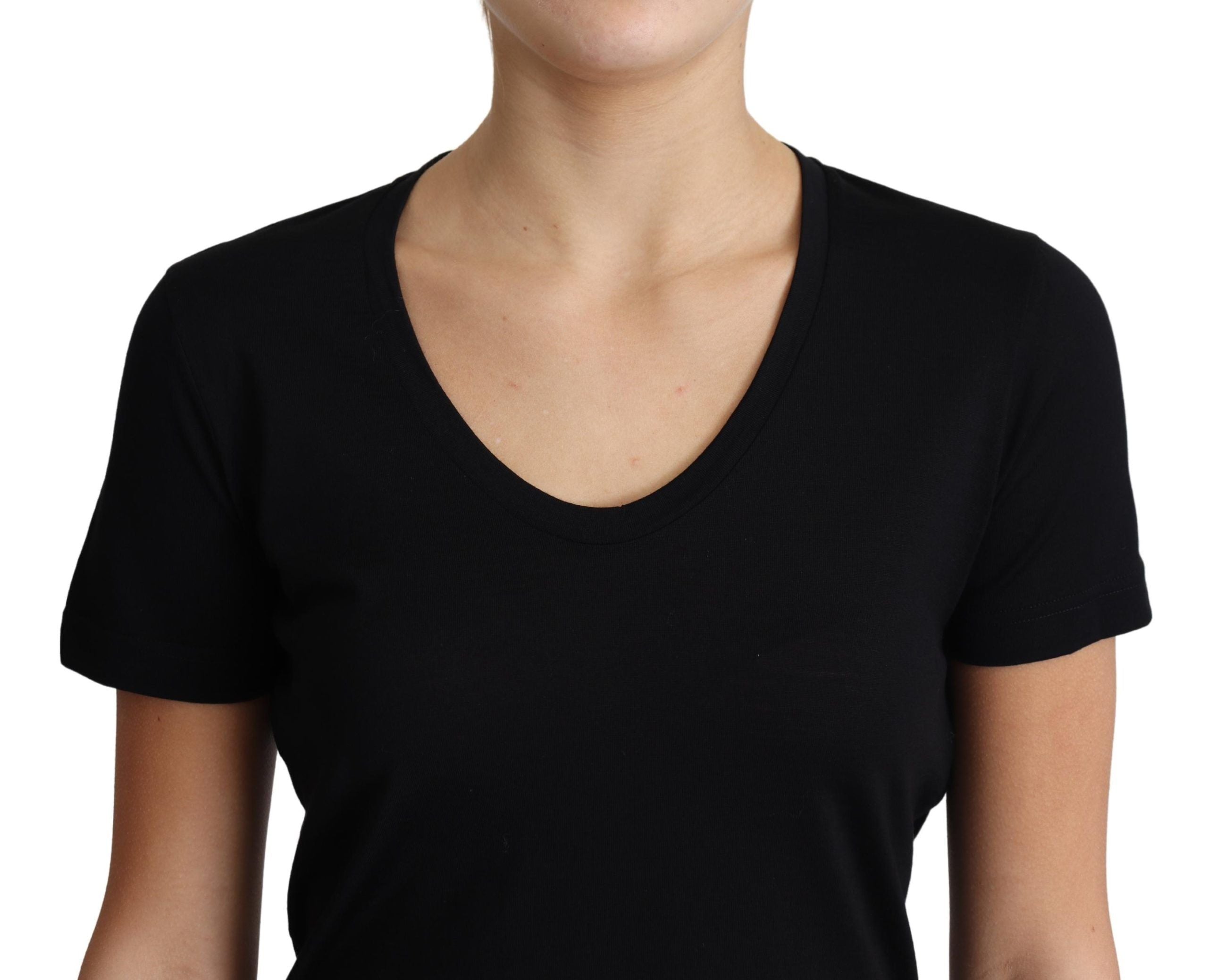 Dolce &amp; Gabbana Elegantes schwarzes T-Shirt aus Wolle mit Rundhalsausschnitt