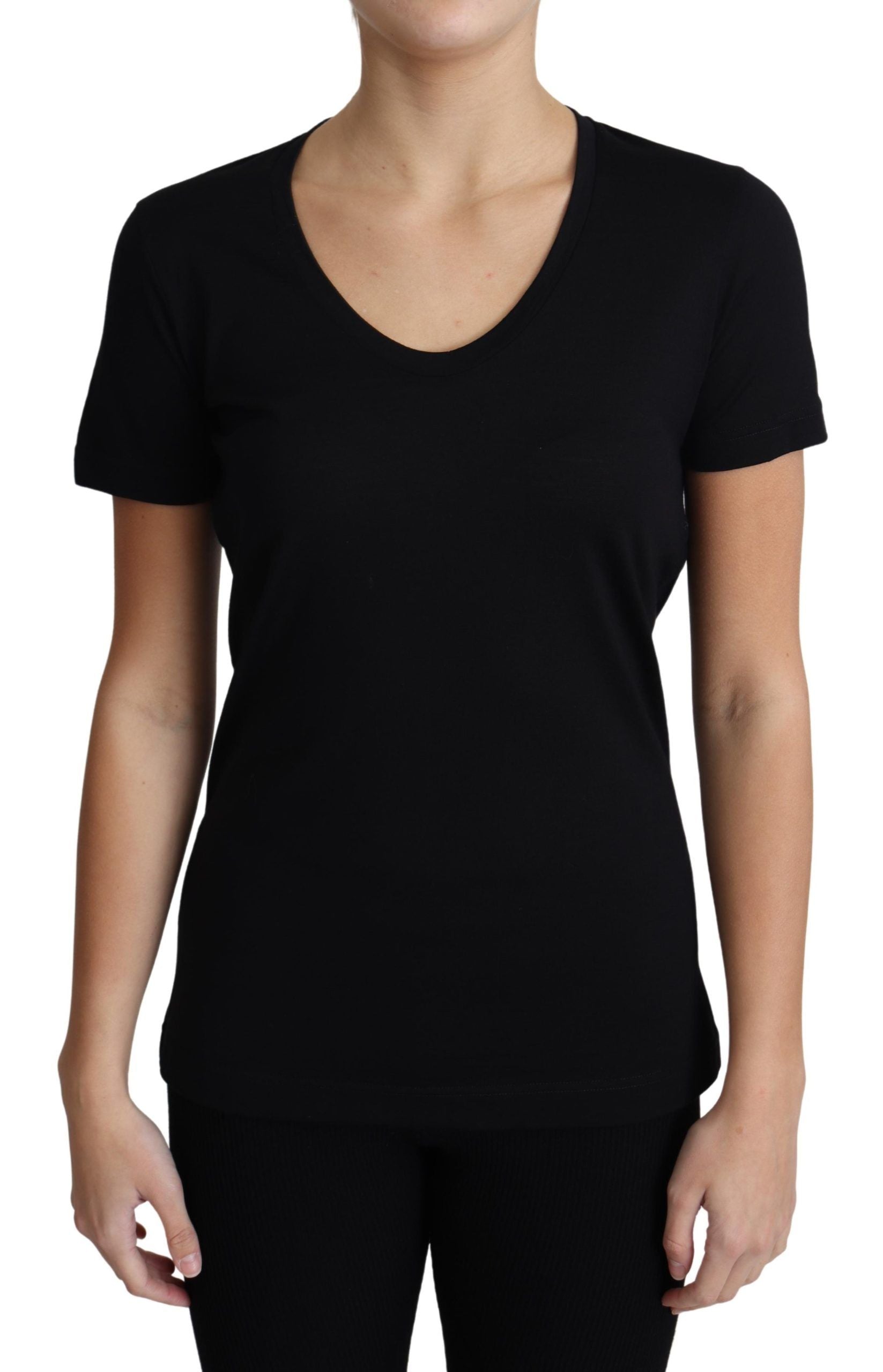Dolce &amp; Gabbana Elegantes schwarzes T-Shirt aus Wolle mit Rundhalsausschnitt