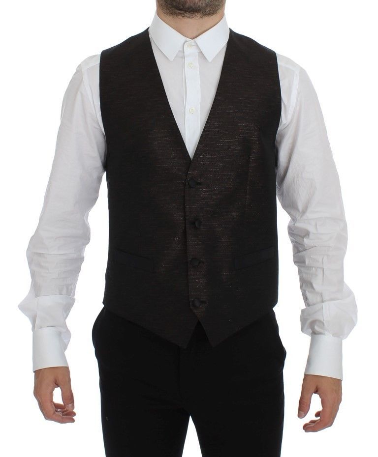 Dolce &amp; Gabbana Élégant gilet en laine mélangée marron et noir