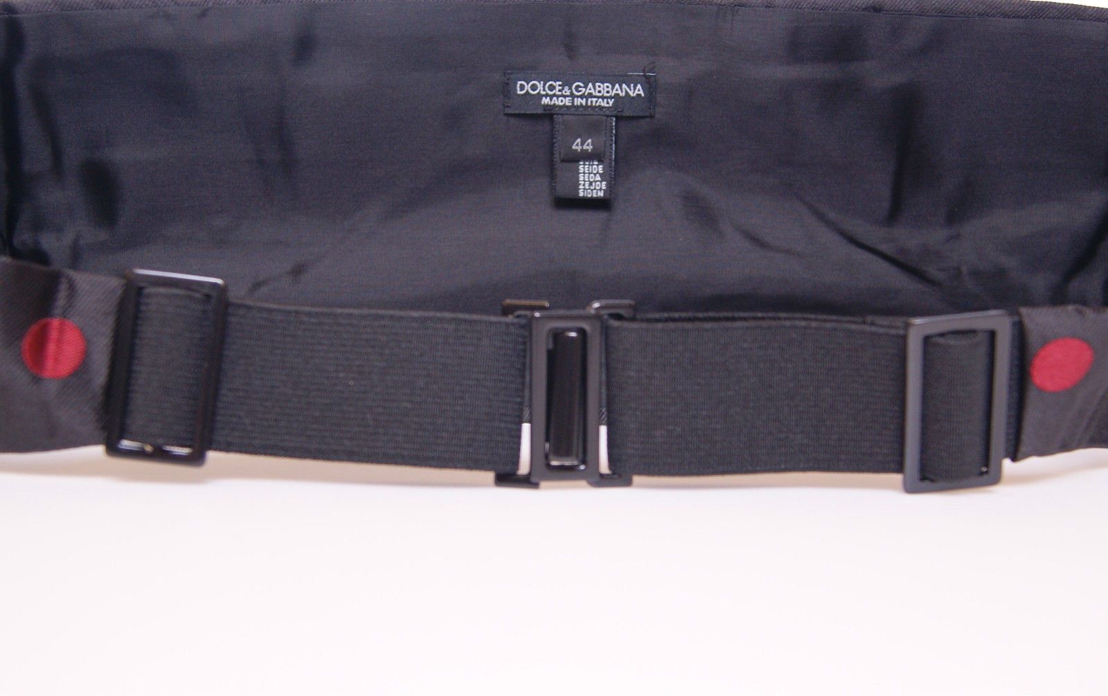 Dolce &amp; Gabbana - Ceinture de smoking en soie noire à pois rouges