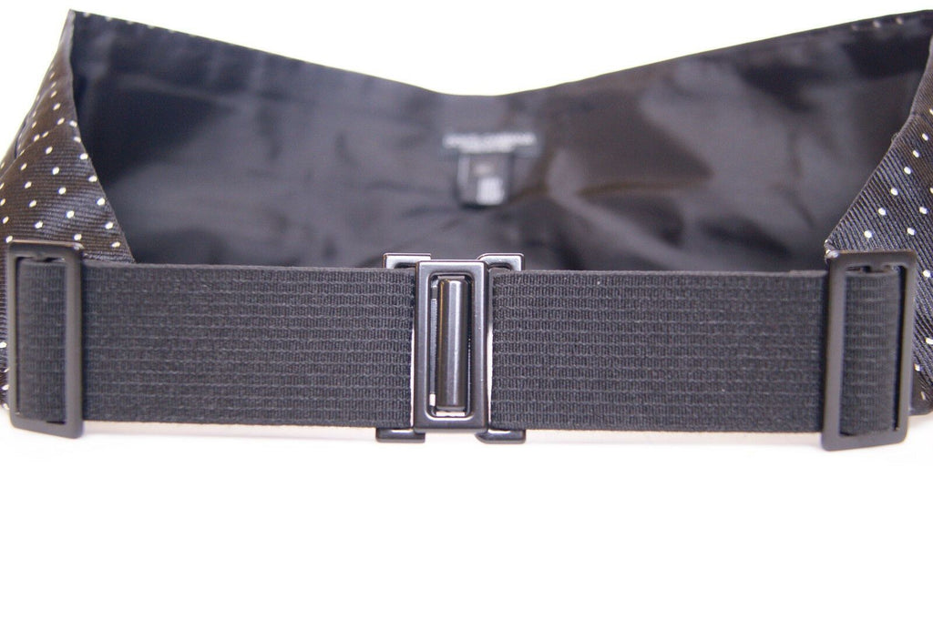 Dolce &amp; Gabbana Élégante ceinture de smoking en soie noire à pois