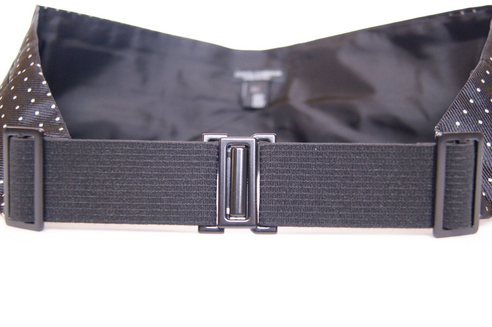 Dolce &amp; Gabbana Élégante ceinture de smoking en soie noire à pois