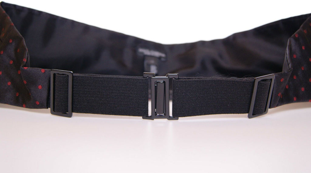 Dolce &amp; Gabbana Élégante ceinture de smoking en soie noire à pois rouges