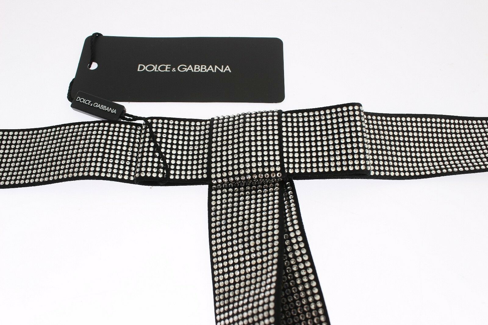 Ceinture en soie noire avec nœud en cristal Dolce &amp; Gabbana Élégance