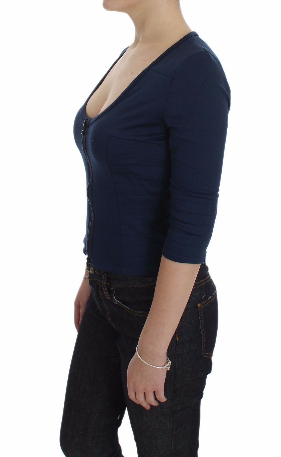 Pull ras du cou zippé bleu Exte Chic