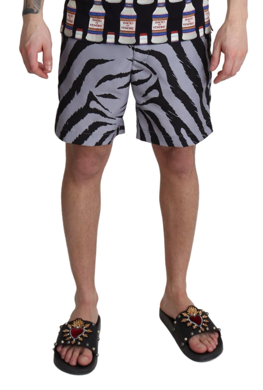 Dolce &amp; Gabbana – Elegante Badehose mit Zebramuster in Grau