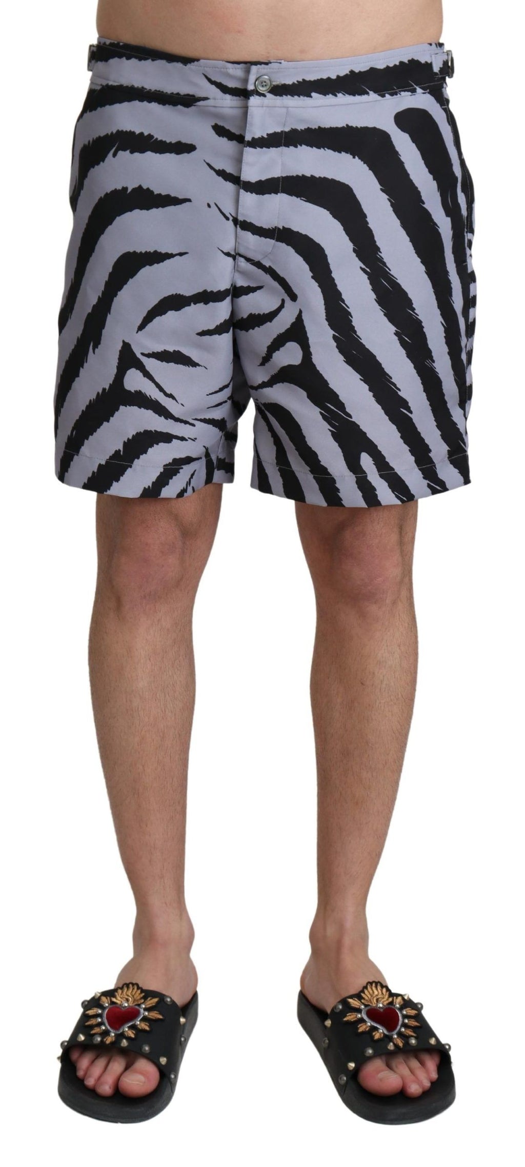 Dolce &amp; Gabbana – Elegante Badehose mit Zebramuster in Grau