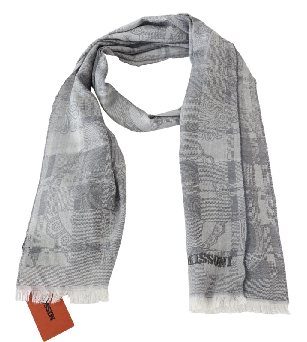Écharpe unisexe Missoni Chic en laine grise avec logo brodé