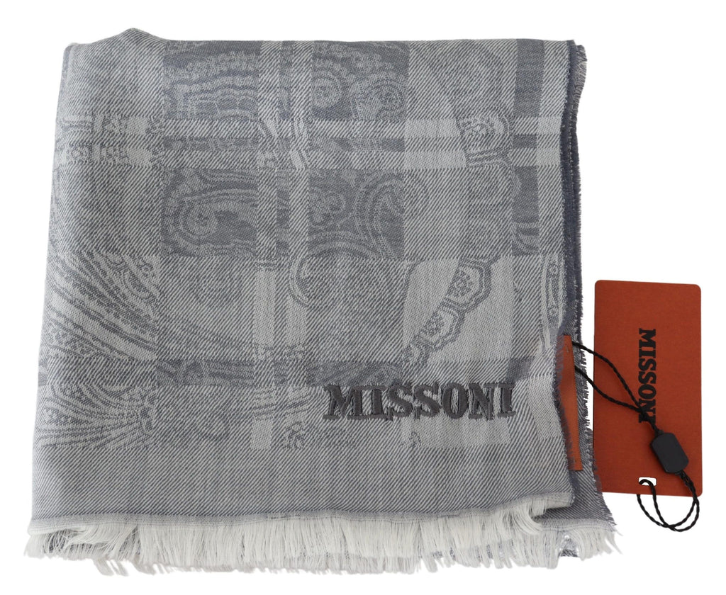 Écharpe unisexe Missoni Chic en laine grise avec logo brodé