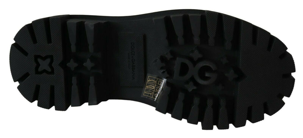 Dolce &amp; Gabbana – Elegante schwarze Kampfstiefel aus Leder mit Kristalldetail