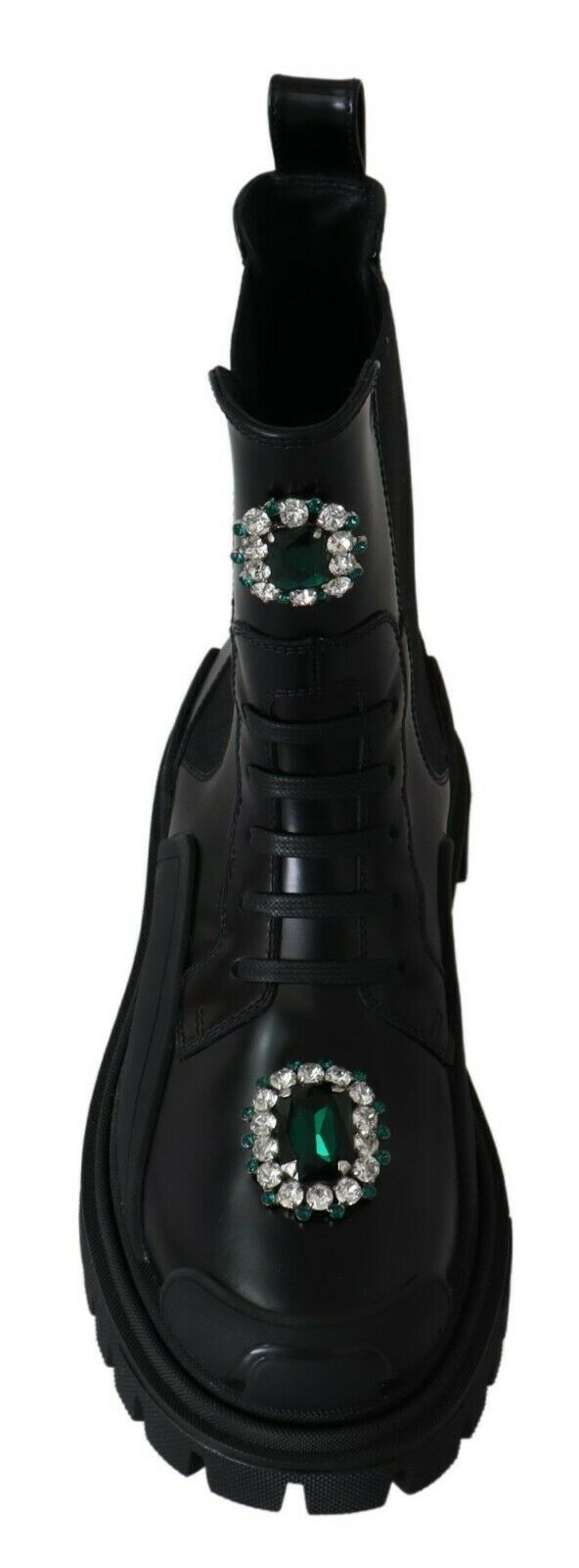 Dolce &amp; Gabbana – Elegante schwarze Kampfstiefel aus Leder mit Kristalldetail